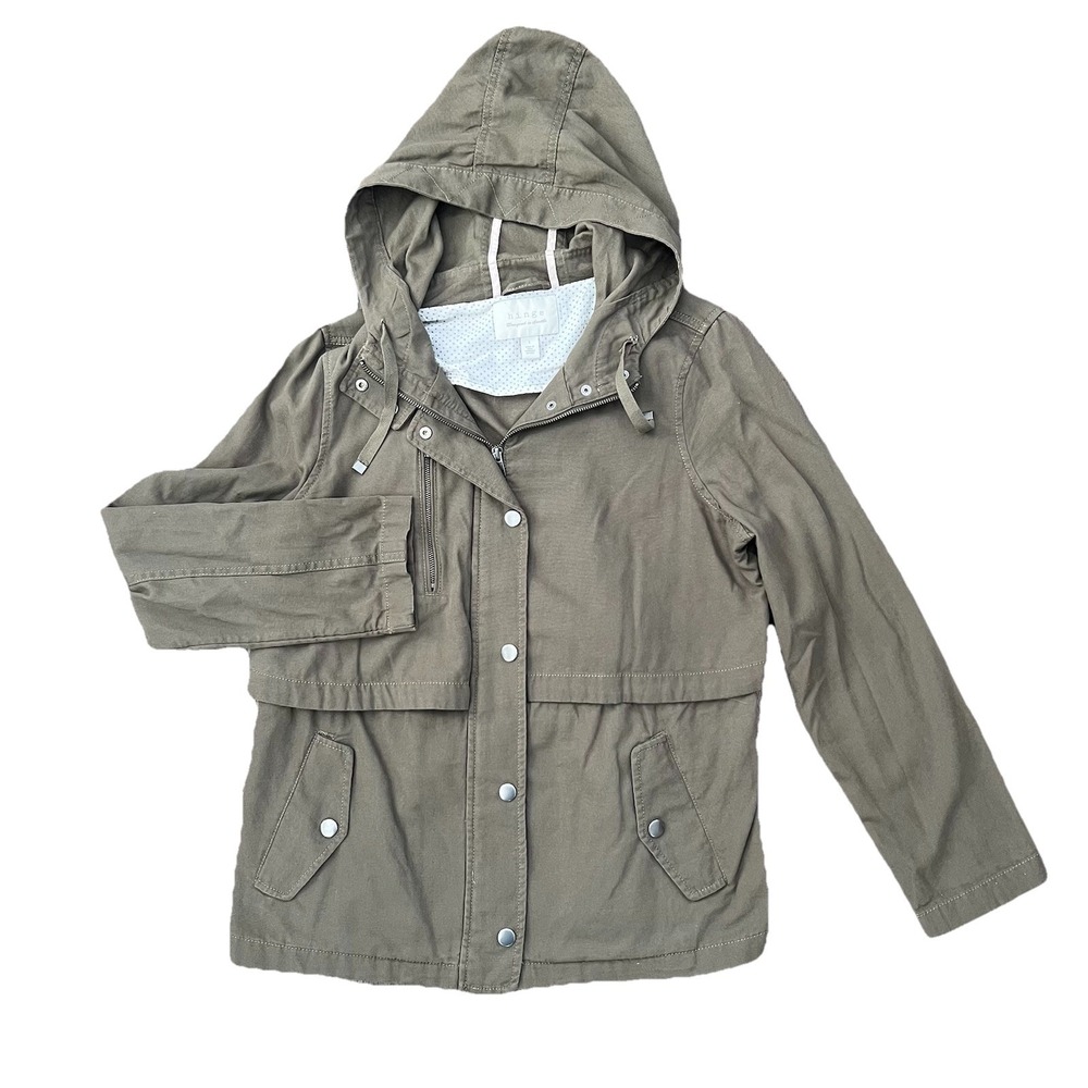 HINGE Military Utility Jacket Womens 1 S Zip Hoodie Canvas Faux Vent Cotton